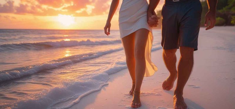 Second Date with a Thai Woman Couple enjoying a second date on a beach